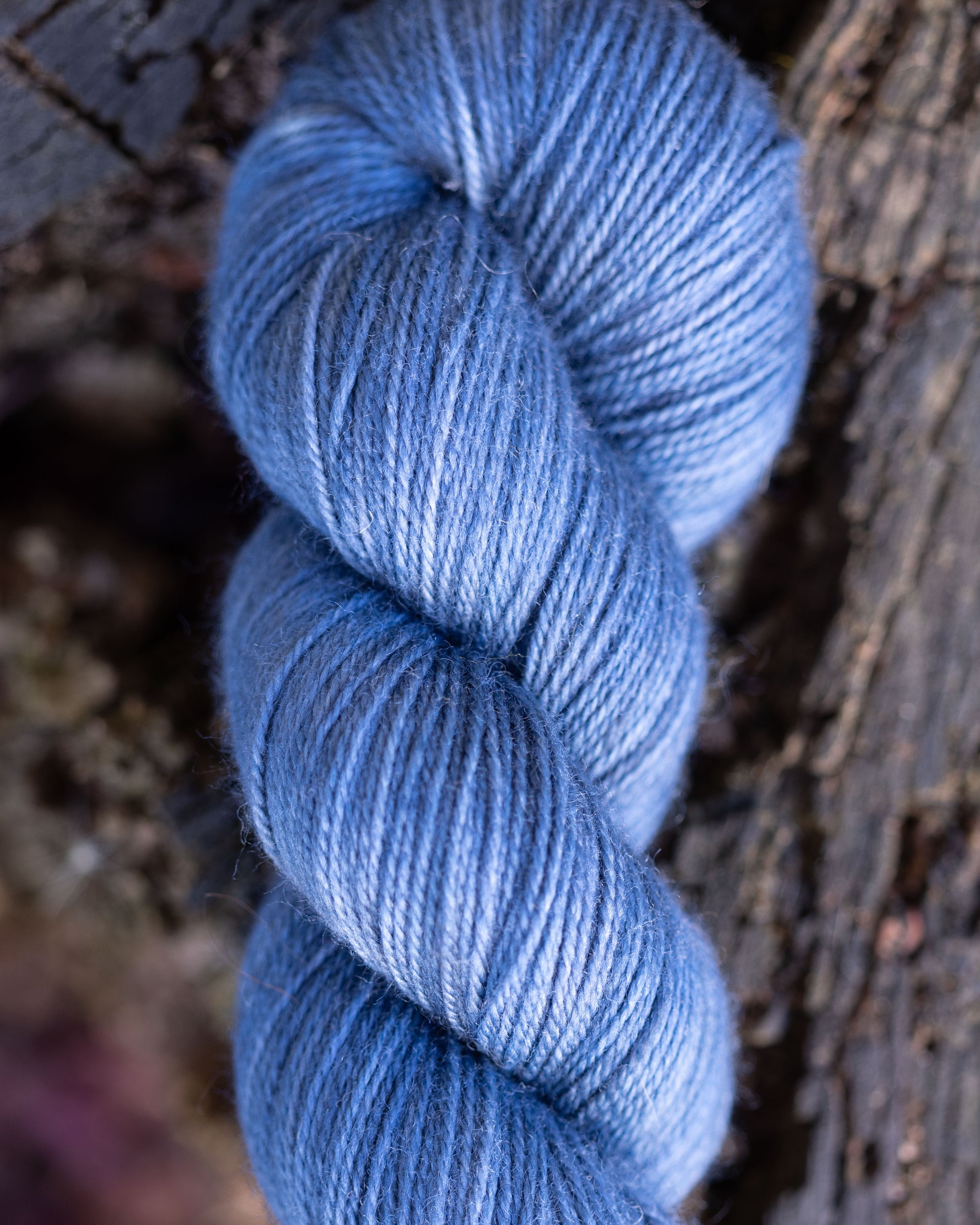 Close-up of a deep blue colored hand-dyed yarn